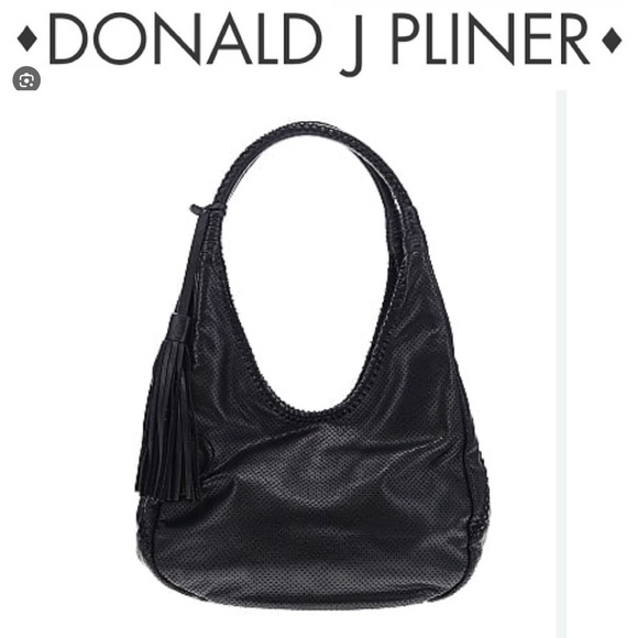 Donald J Pliner Black Hobo Leather Handbag Double Straps Shoulder Bag. - Picture 1 of 16